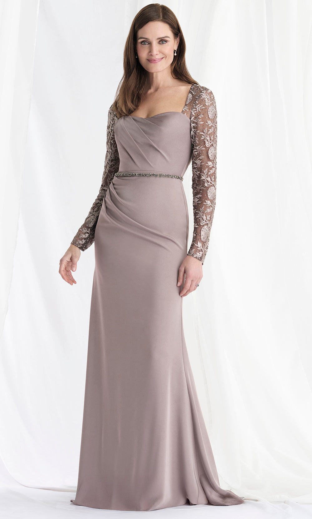 MGNY By Mori Lee 73160 - Beaded Lace Long Sleeve Evening Gown Mother of the Bride Dresses