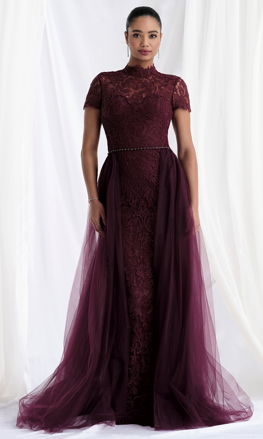 MGNY By Mori Lee 73164 - Short Sleeve Floral Lace Evening Gown Mother of the Bride Dresses