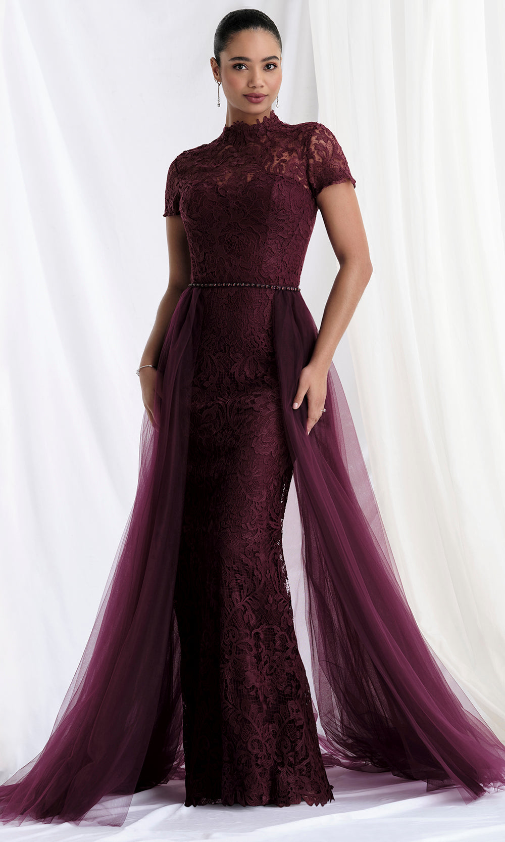 MGNY By Mori Lee 73164 - Short Sleeve Floral Lace Evening Gown Mother of the Bride Dresses