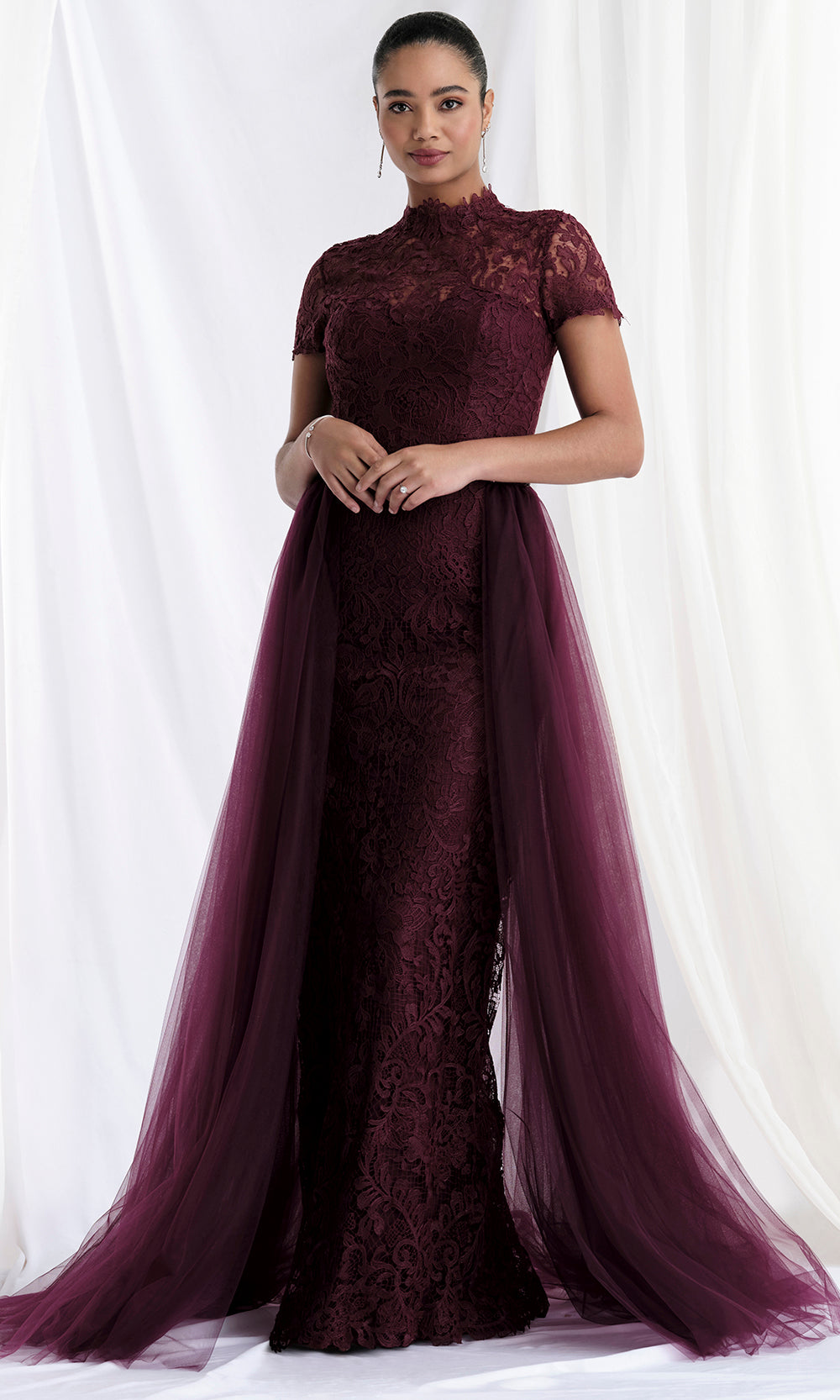 MGNY By Mori Lee 73164 - Short Sleeve Floral Lace Evening Gown Mother of the Bride Dresses
