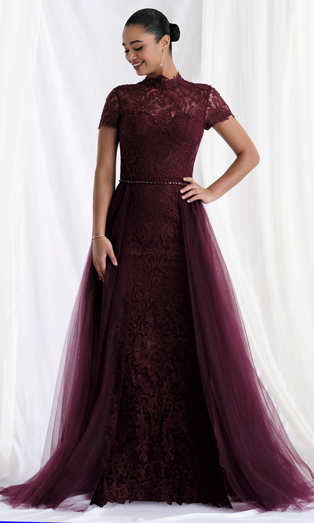 MGNY By Mori Lee 73164 - Short Sleeve Floral Lace Evening Gown Mother of the Bride Dresses