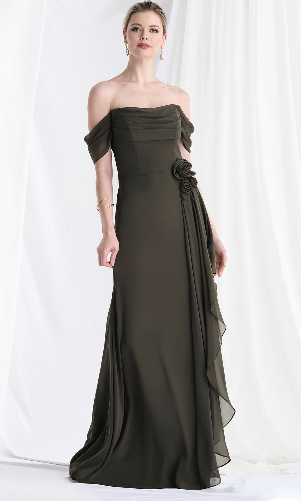 MGNY By Mori Lee 73165 - Cowl Neck A-Line Gown with Floral Waist Mother of the Bride Dresses