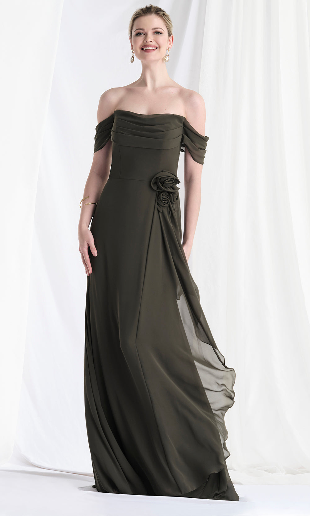 MGNY By Mori Lee 73165 - Cowl Neck A-Line Gown with Floral Waist Mother of the Bride Dresses