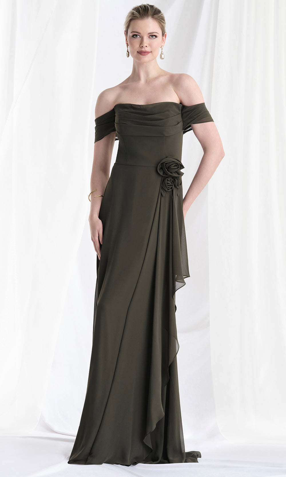 MGNY By Mori Lee 73165 - Cowl Neck A-Line Gown with Floral Waist Mother of the Bride Dresses