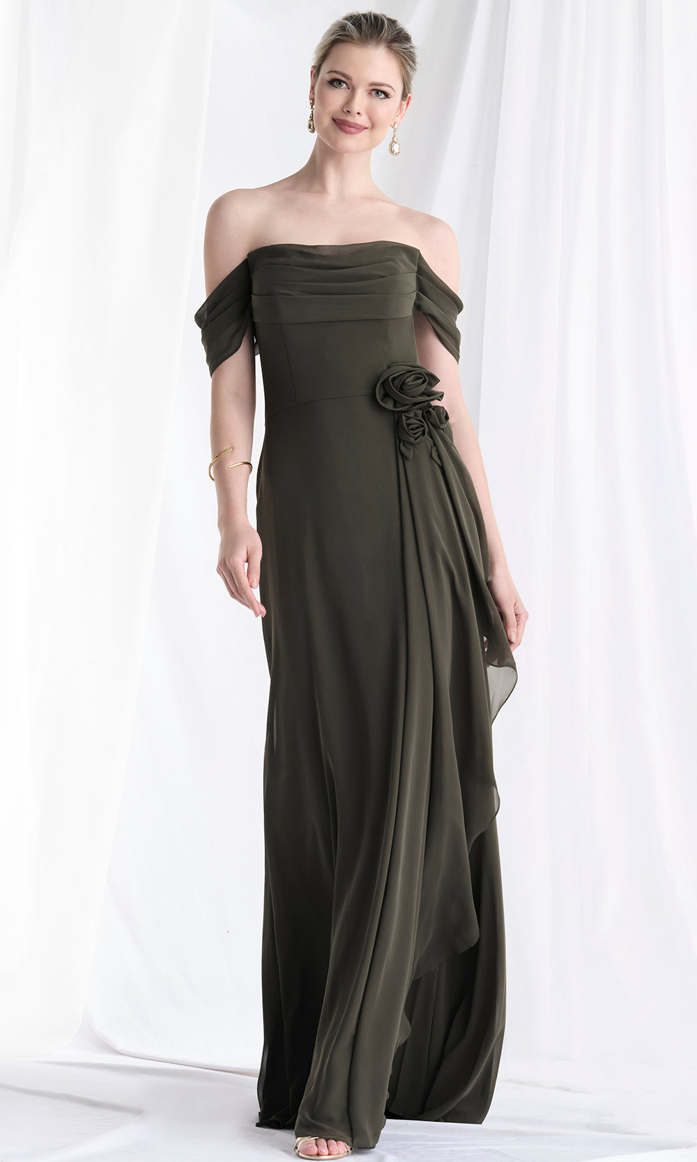 MGNY By Mori Lee 73165 - Cowl Neck A-Line Gown with Floral Waist Mother of the Bride Dresses