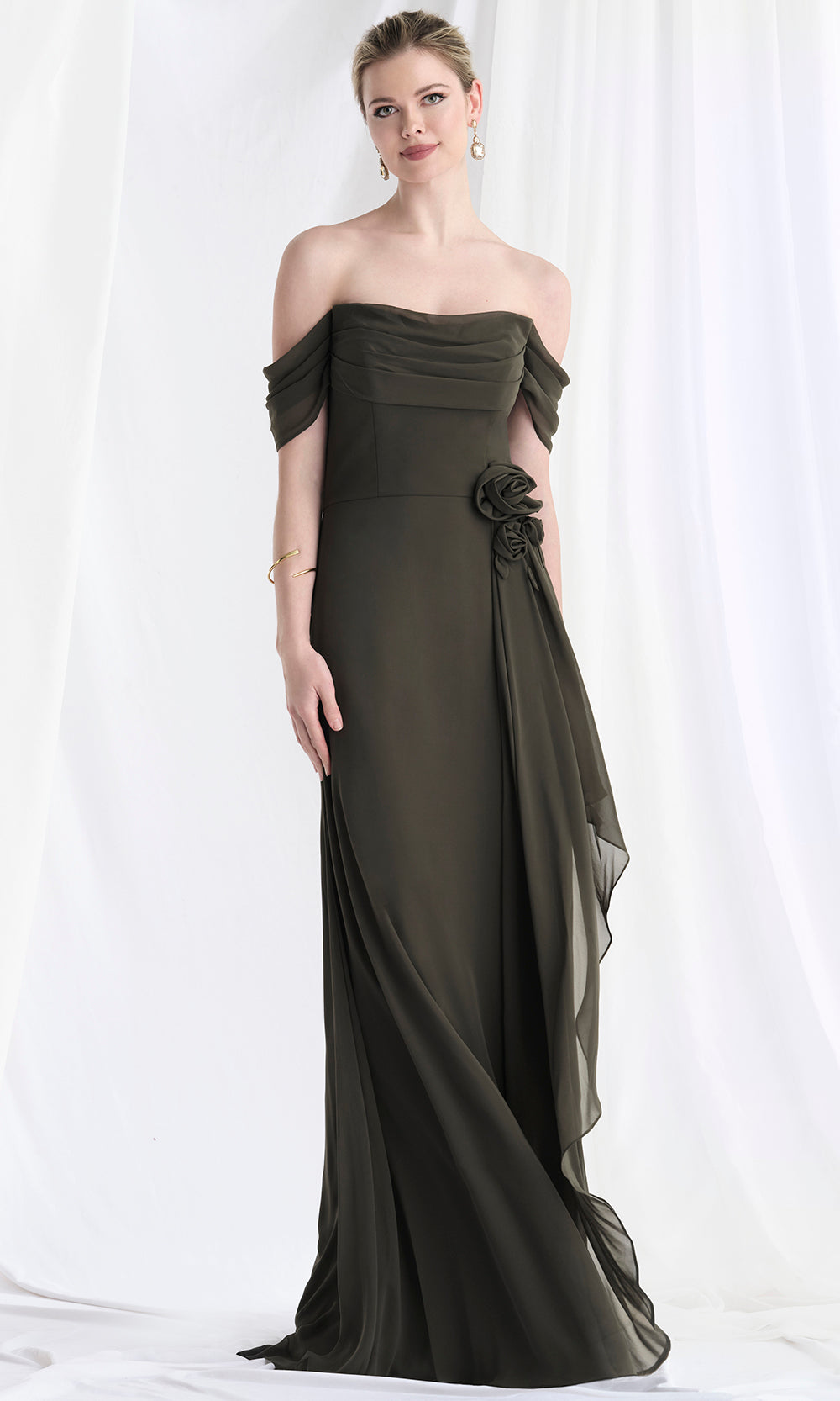 MGNY By Mori Lee 73165 - Cowl Neck A-Line Gown with Floral Waist Mother of the Bride Dresses
