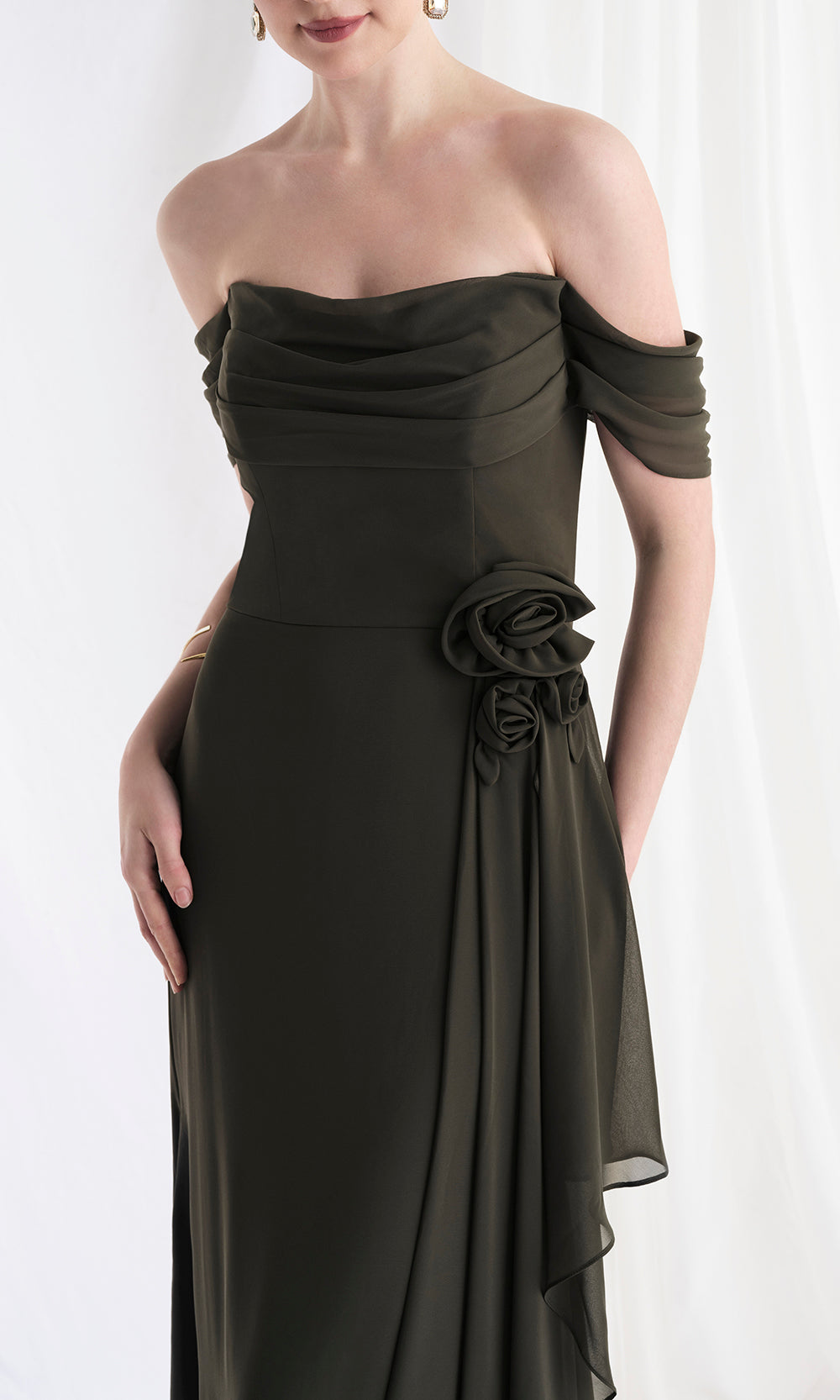 MGNY By Mori Lee 73165 - Cowl Neck A-Line Gown with Floral Waist Mother of the Bride Dresses