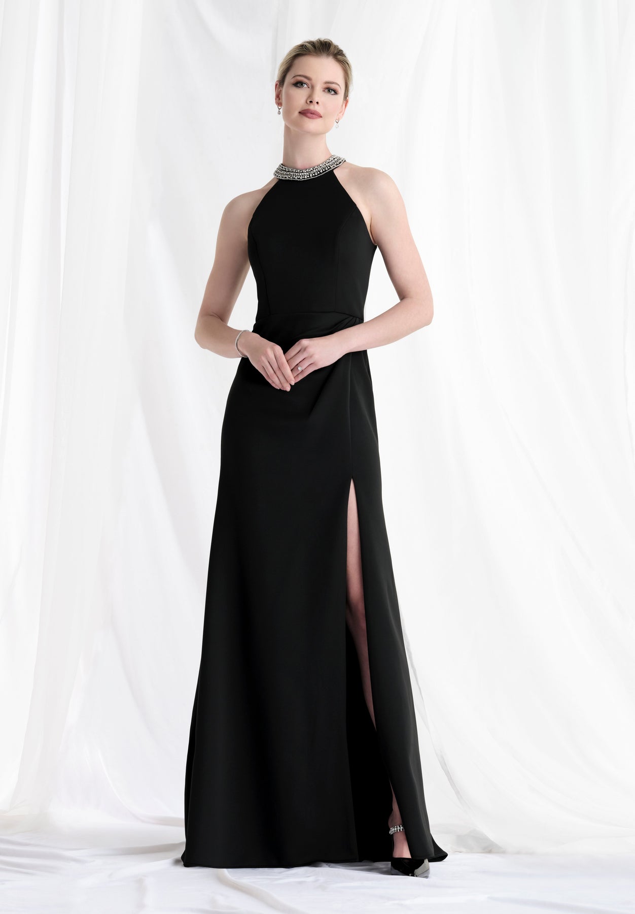 MGNY By Mori Lee 73171 - Halter Scuba Knit Gown with Slit Mother of the Bride Dresses