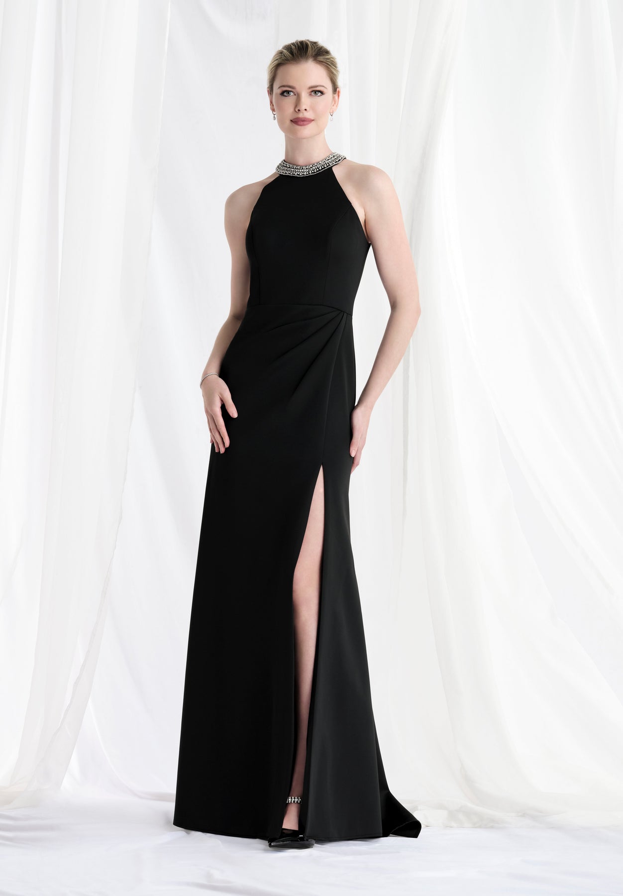 MGNY By Mori Lee 73171 - Halter Scuba Knit Gown with Slit Mother of the Bride Dresses