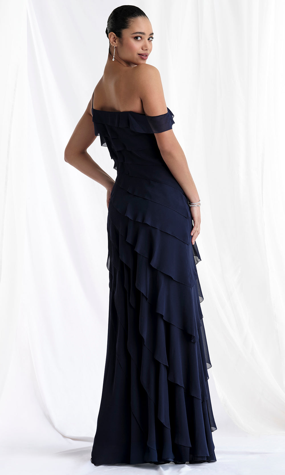 MGNY By Mori Lee 73173 - Tiered Asymmetric Gown with Floral Detail Mother of the Bride Dresses