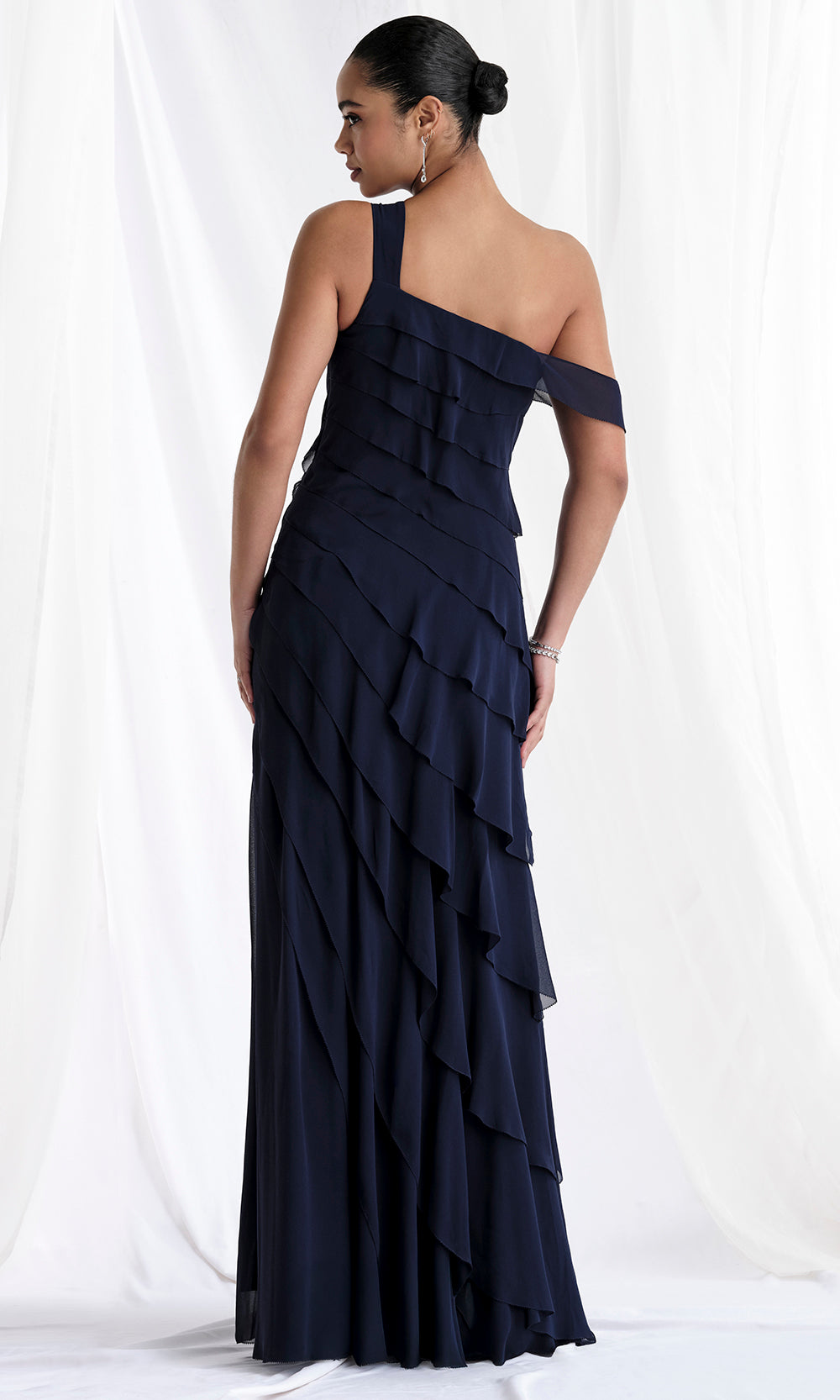 MGNY By Mori Lee 73173 - Tiered Asymmetric Gown with Floral Detail Mother of the Bride Dresses