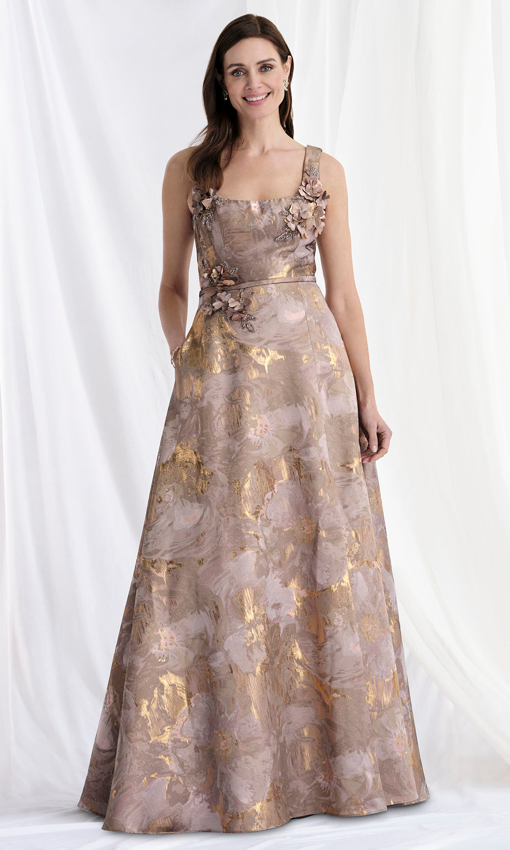 MGNY By Mori Lee 73174 - Wide Strap A-Line Gown with Floral Appliques Mother of the Bride Dresses