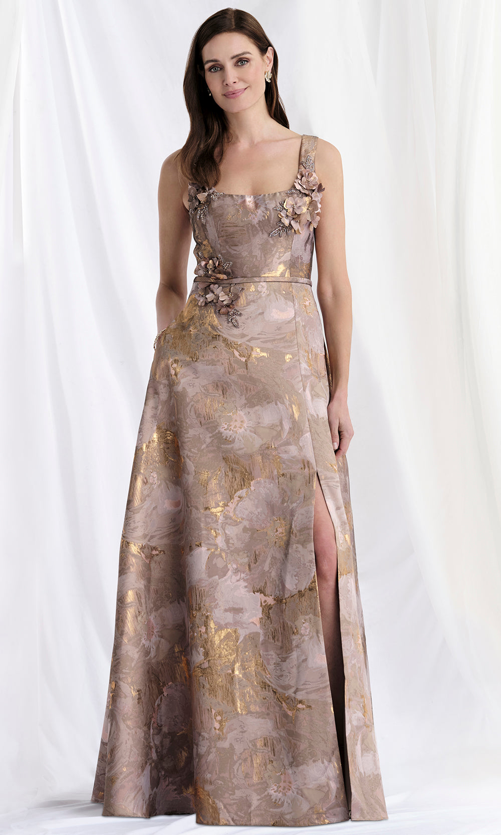 MGNY By Mori Lee 73174 - Wide Strap A-Line Gown with Floral Appliques Mother of the Bride Dresses