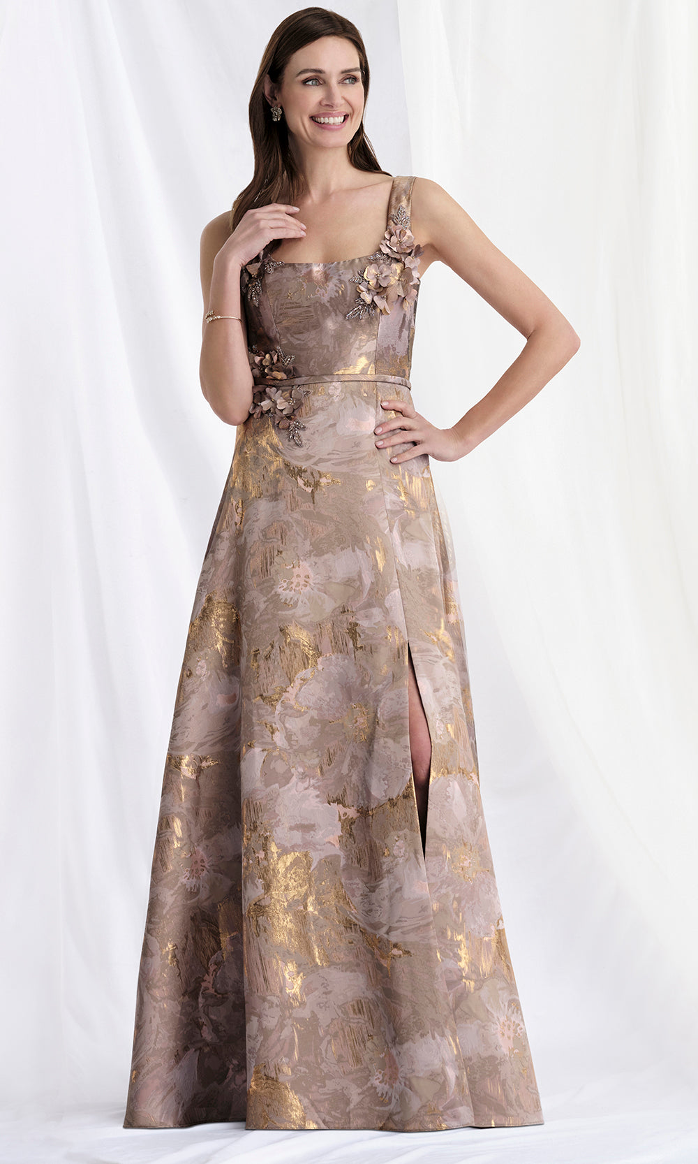 MGNY By Mori Lee 73174 - Wide Strap A-Line Gown with Floral Appliques Mother of the Bride Dresses