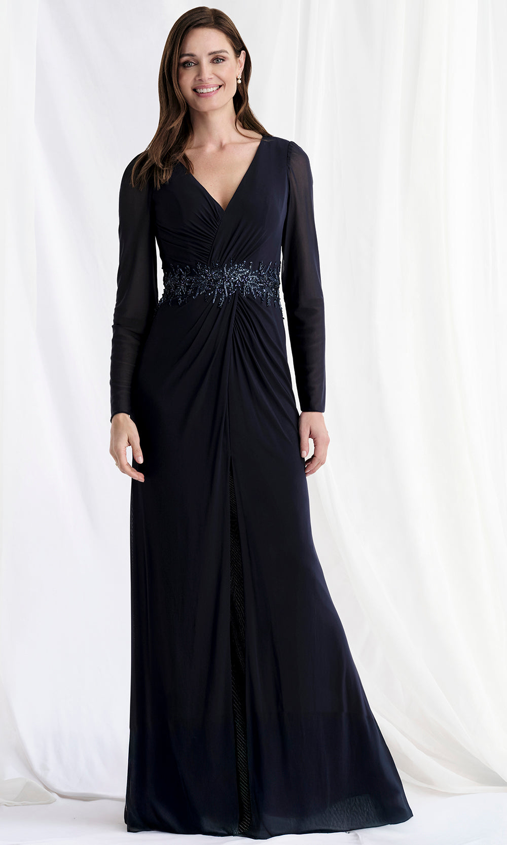 MGNY By Mori Lee 73175 - Beaded Waist Long Slit Gown Mother of the Bride Dresses
