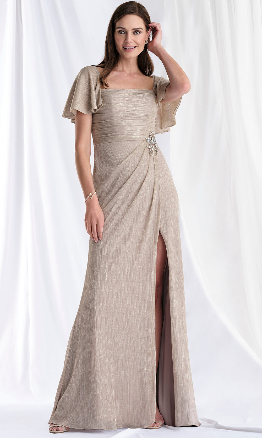 MGNY By Mori Lee 73178 - Square Neck Metallic Gown with Slit Mother of the Bride Dresses