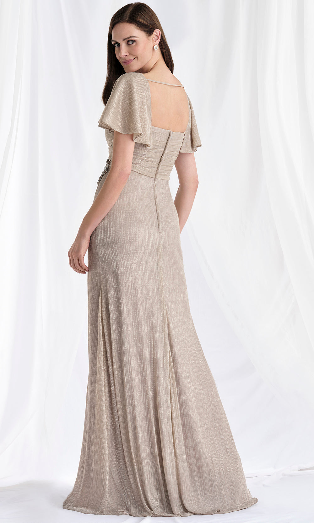 MGNY By Mori Lee 73178 - Square Neck Metallic Gown with Slit Mother of the Bride Dresses