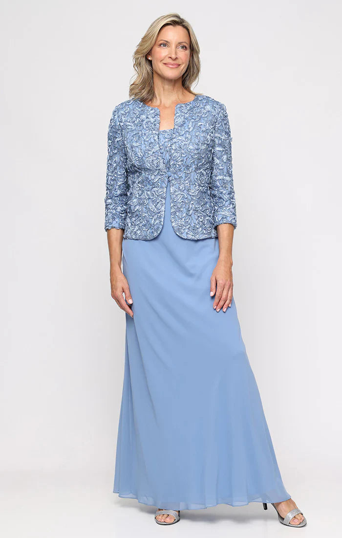 Alex Evenings Women's Empire Waist Long Open Soutache Jacket Dress - Wisteria