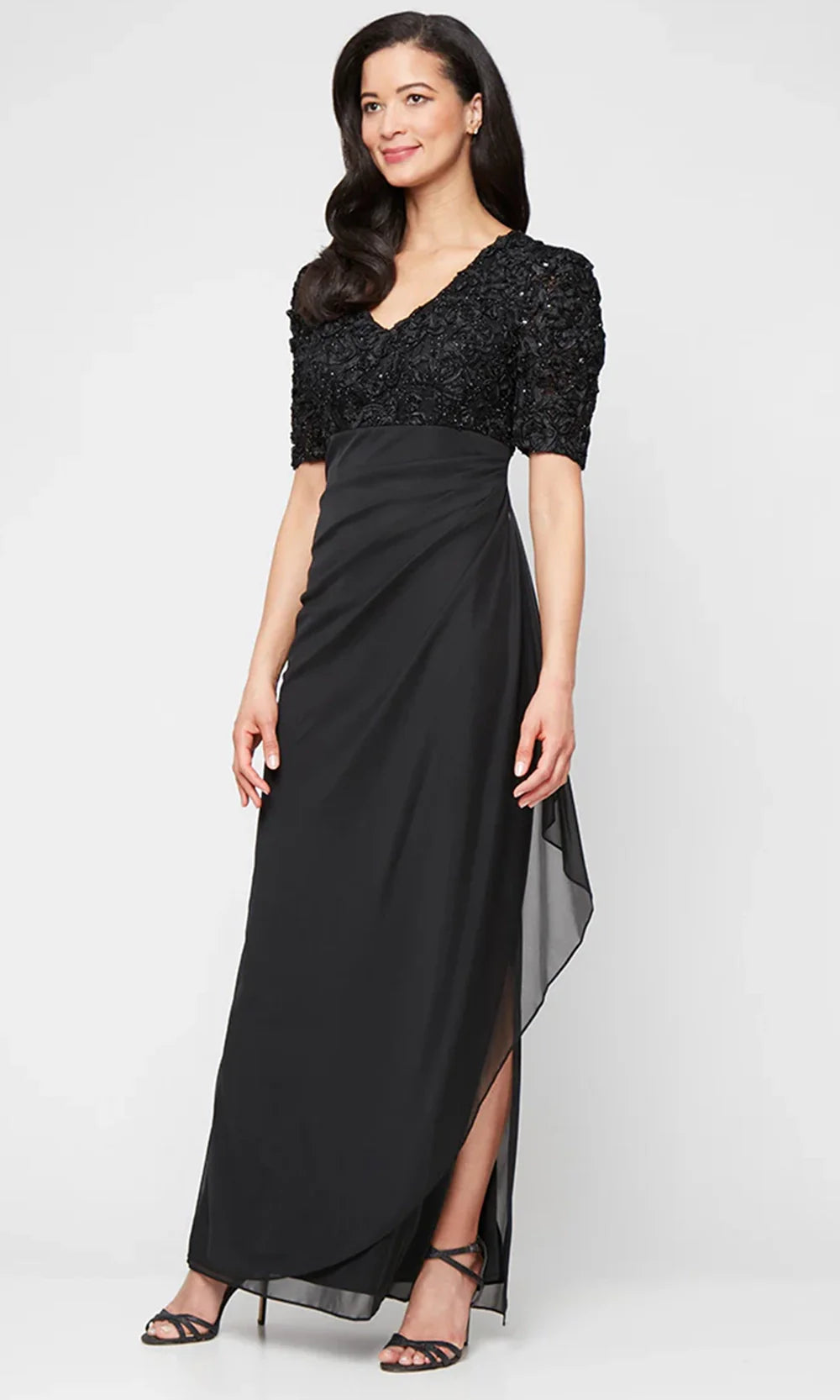 Alex Evenings Petite Empire Waist Dress - Black - Size 8P Alex Evenings Petite Empire Waist Dress - Black - Size 8P