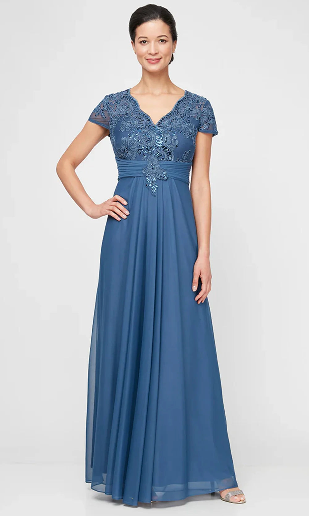 Alex Evenings 84171561 - Pleated Waist Short Sleeve A-line Dress Alex Evenings 84171561 - Pleated Waist Short Sleeve A-line Dress