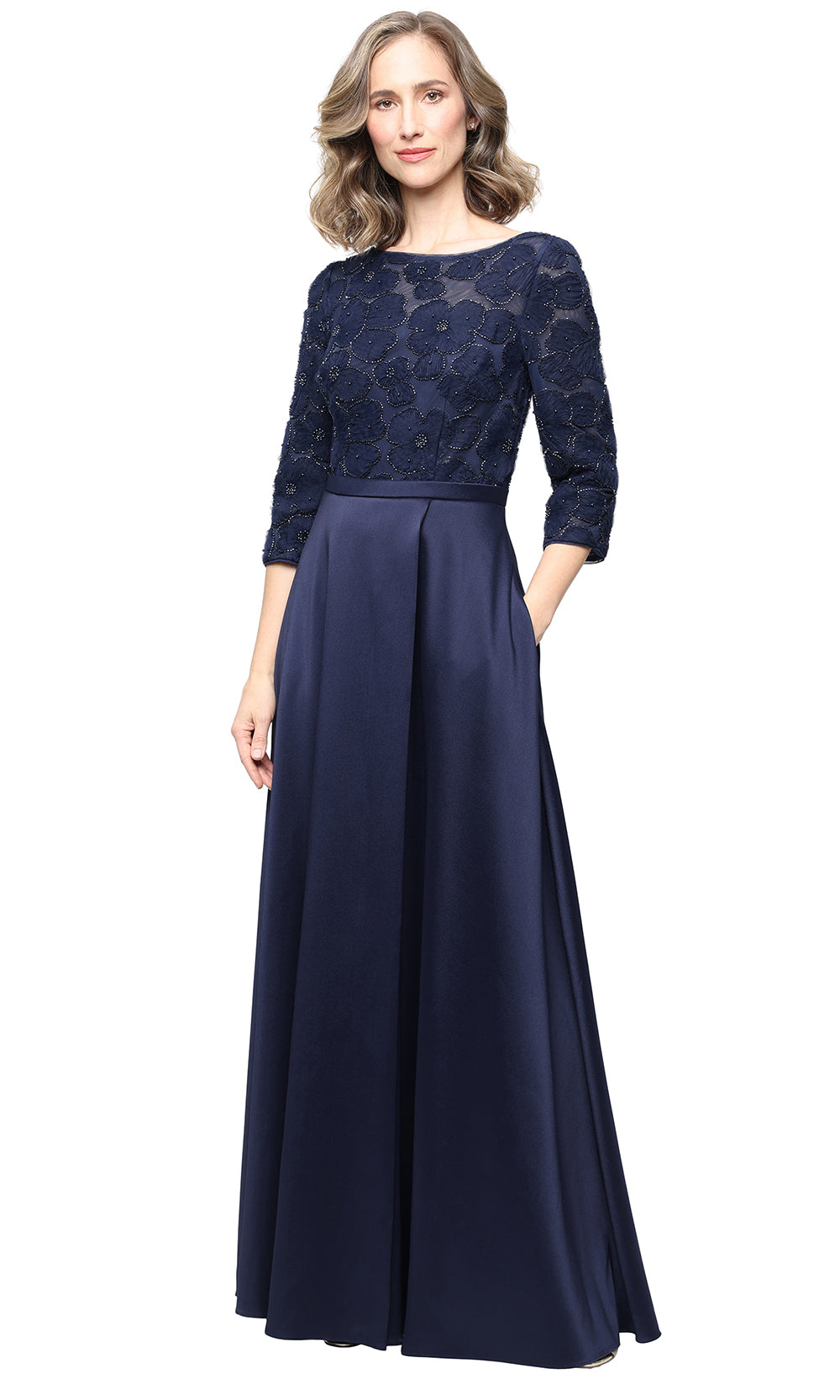 Alex Evenings Women's Embellished Illusion Long Ballgown - Navy