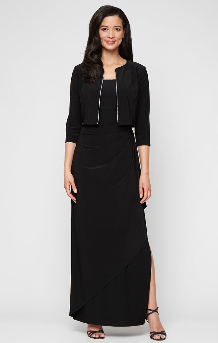 Alex Evenings Women's Matte Jersey Long Jacket Dress - Black - Size 4 Alex Evenings Women's Matte Jersey Long Jacket Dress - Black - Size 4