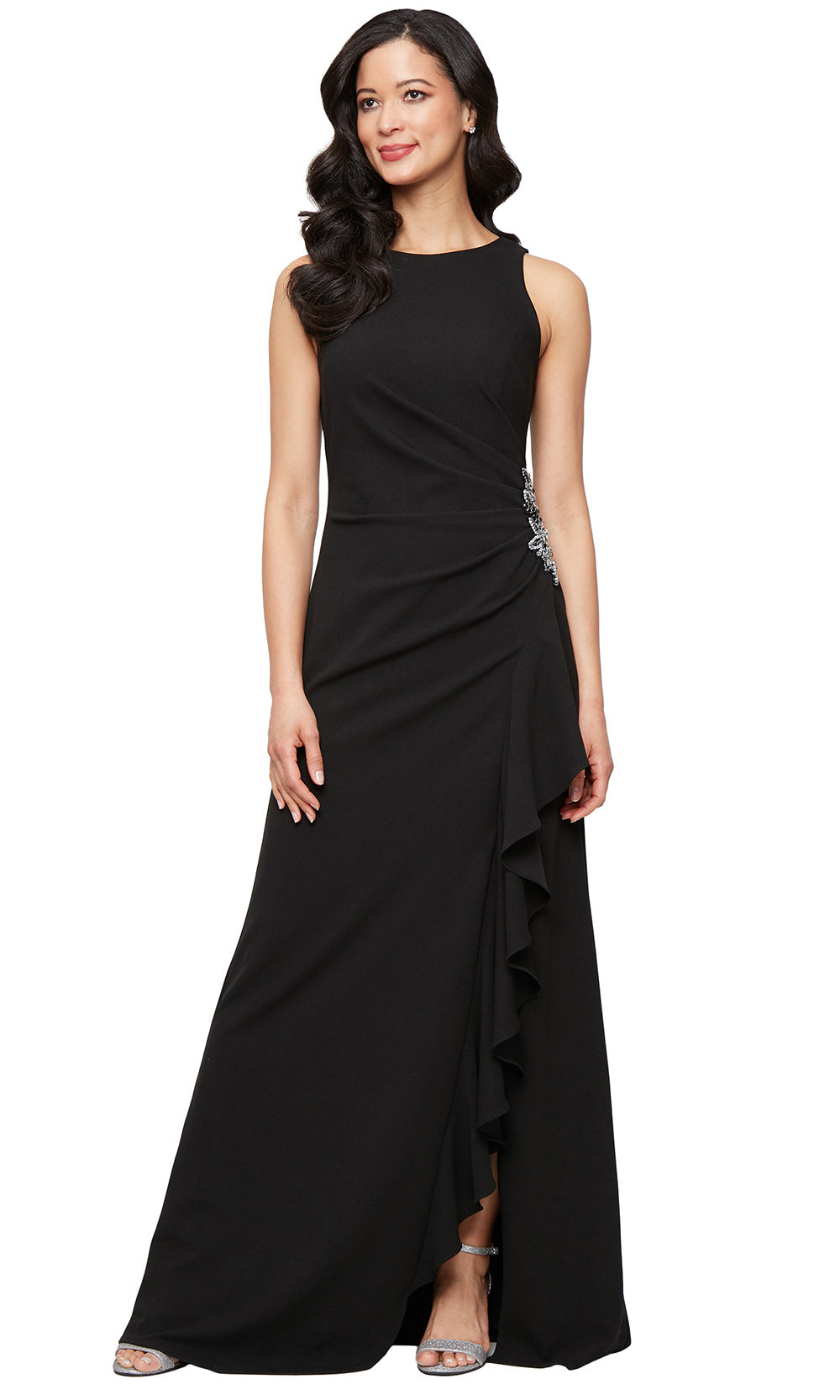 Alex Evenings 8160479 - Ruffle Slit Jewel Neckline Formal Gown Alex Evenings 8160479 - Ruffle Slit Jewel Neckline Formal Gown
