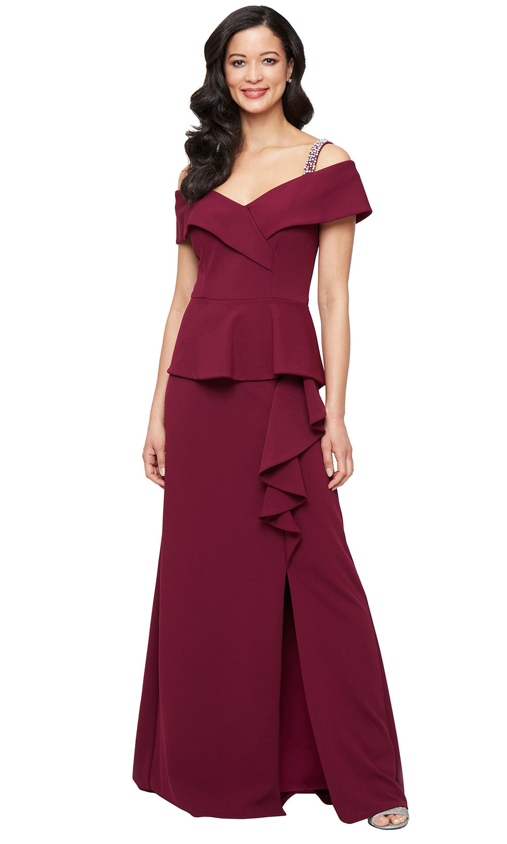 Alex Evenings 8160530 - Beaded Strap Crepe Gown with Slit Alex Evenings 8160530 - Beaded Strap Crepe Gown with Slit