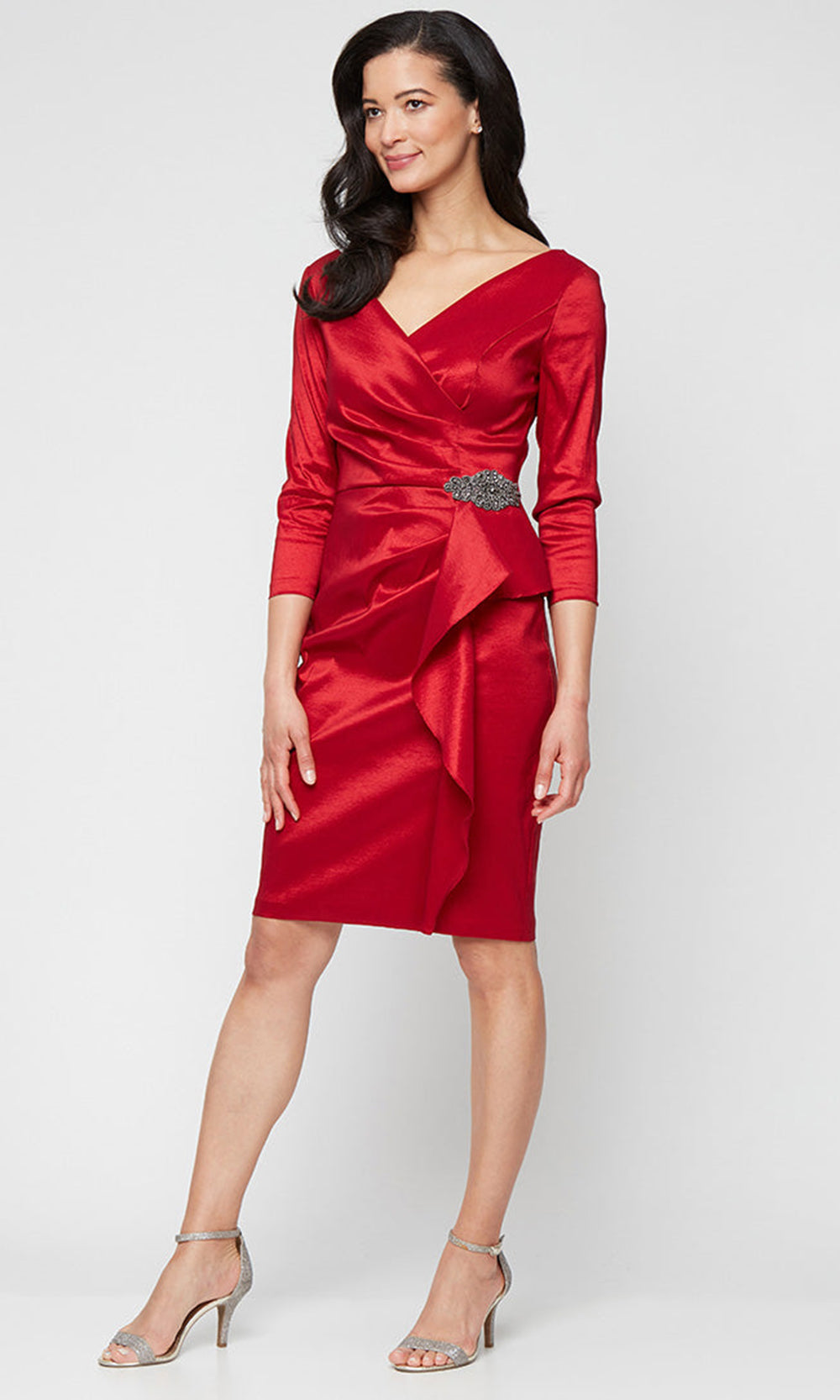 Alex Evenings 8166716 - Three-Quarter Sleeve Peplum Fitted Dress Alex Evenings 8166716 - Three-Quarter Sleeve Peplum Fitted Dress