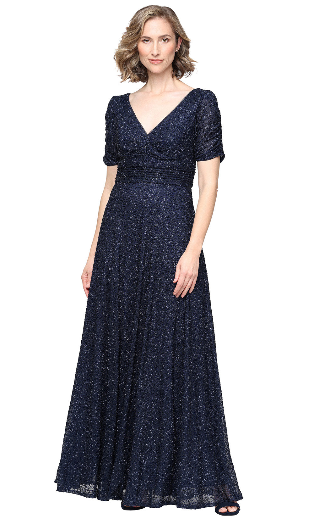 Long Sequin Dress with Ruched Waist NAVY / 4