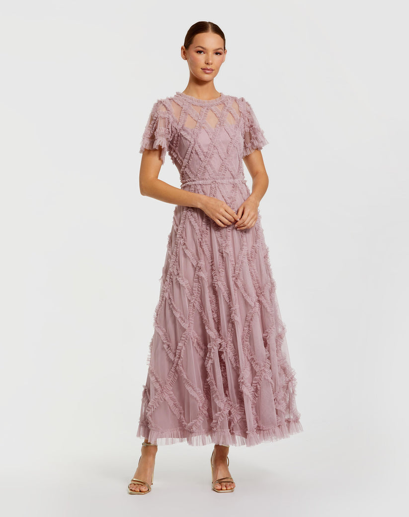 Mac Duggal 8278 - Crisscross Ruffle Mesh A-line Dress In Purple