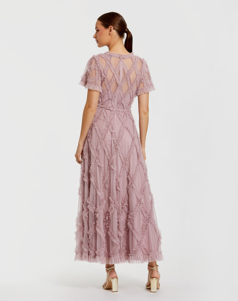 Mac Duggal 8278 - Crisscross Ruffle Mesh A-line Dress In Purple