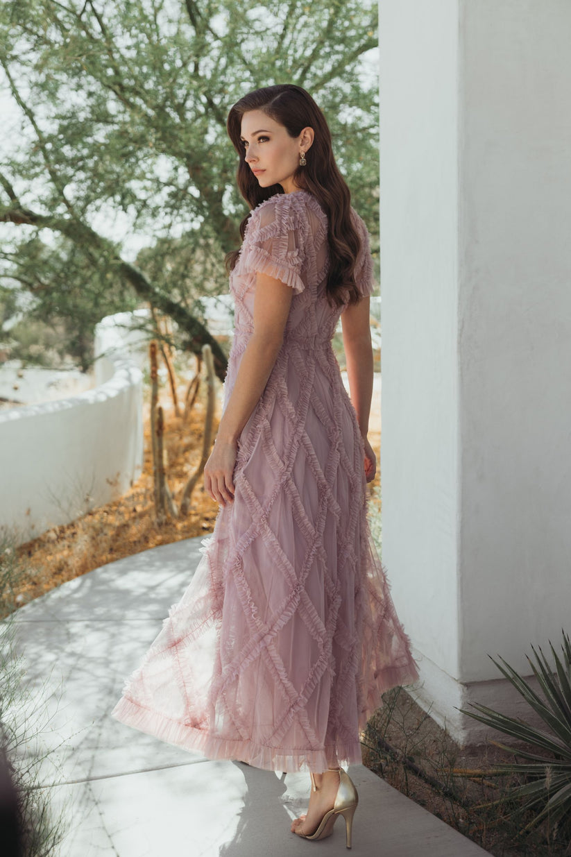 Mac Duggal 8278 - Crisscross Ruffle Mesh A-line Dress In Purple