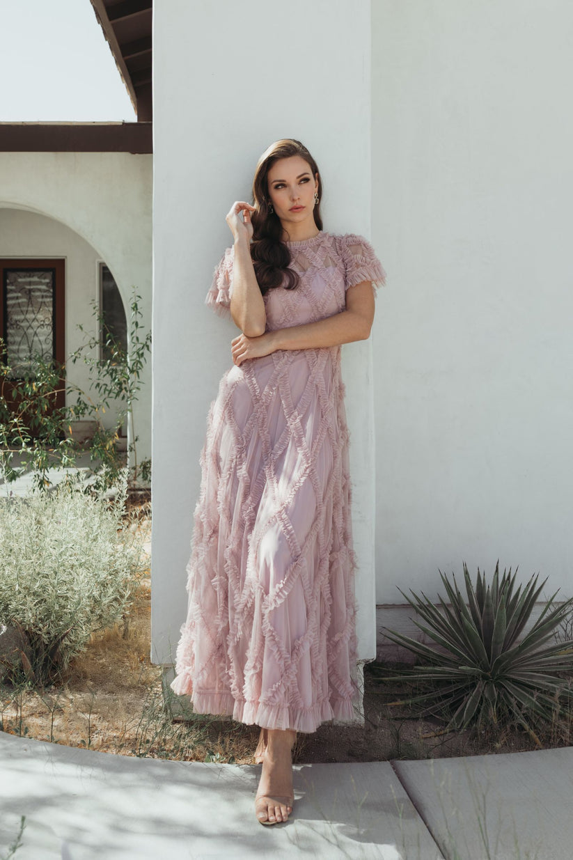 Mac Duggal 8278 - Crisscross Ruffle Mesh A-line Dress In Purple