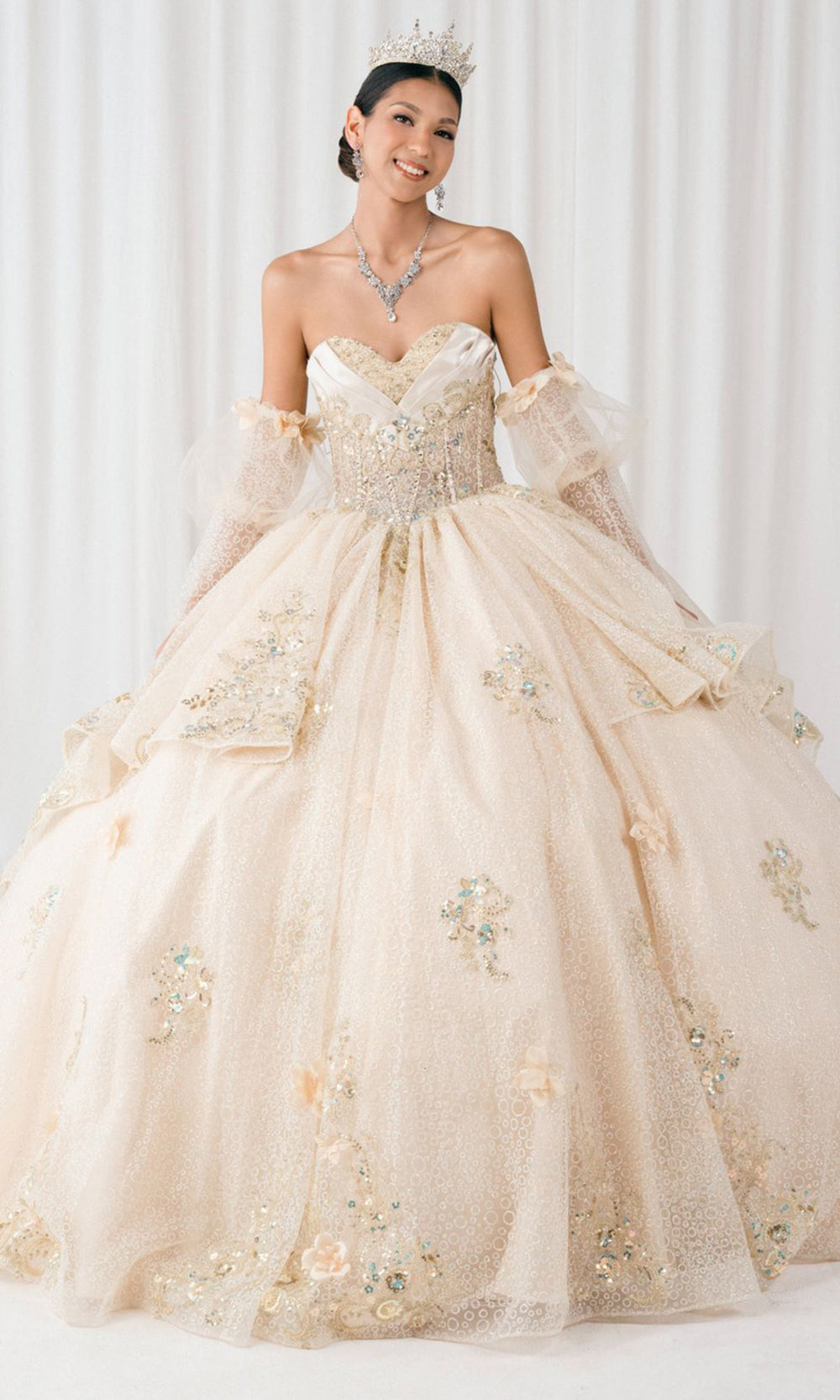 Enchanted Rose Princess Ball Gown – Crystal Embellished Quinceañera Dress 4/XS-16/3X 10/L / Dusty Rose