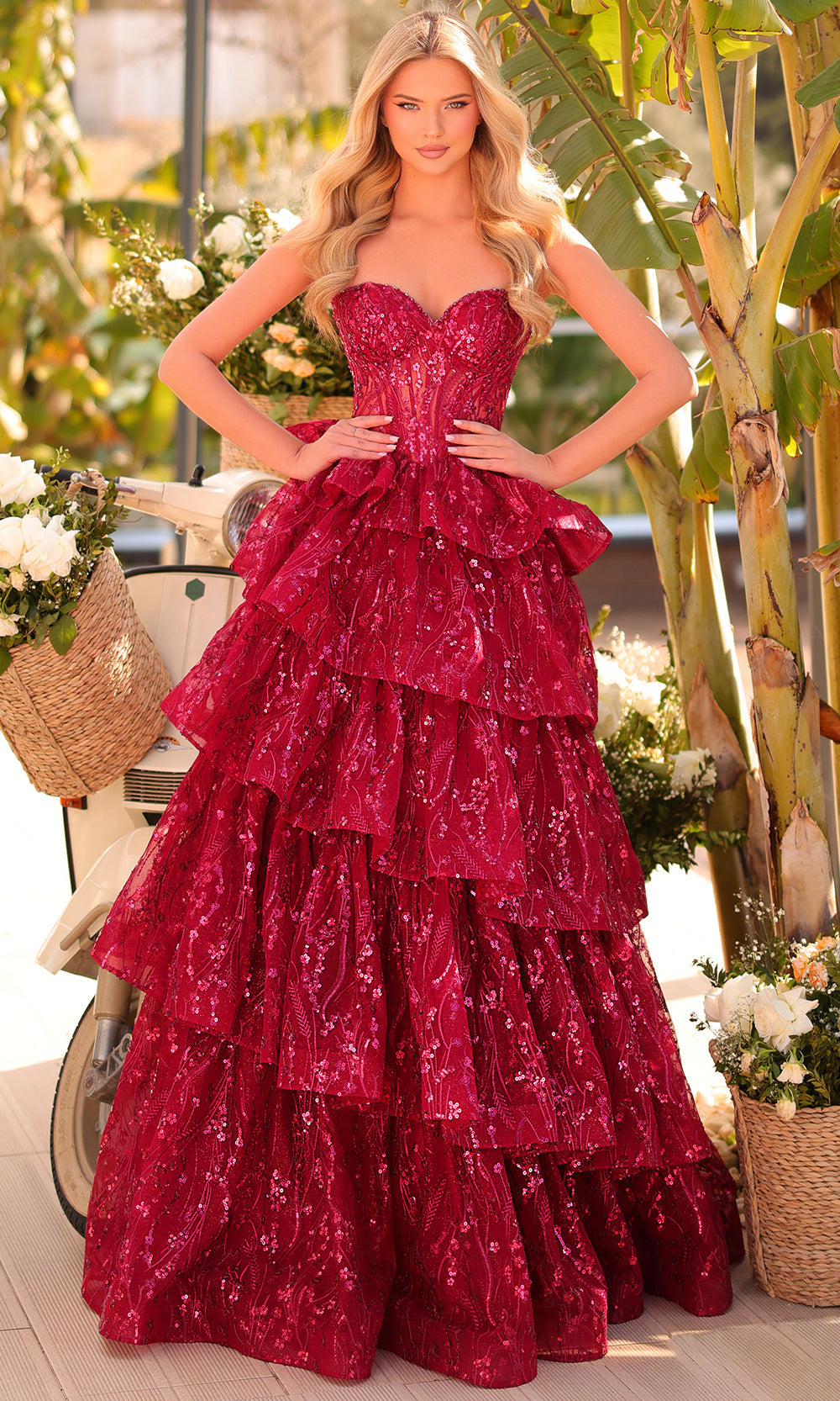 Amarra 88934 - Layered Tulle Sweetheart Gown with Corset Bodice Ball Gowns