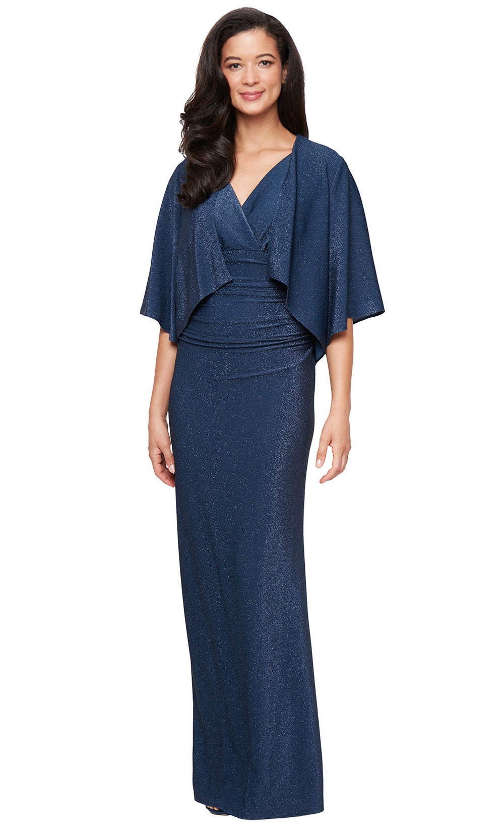 S.L. Fashions 9127294 - Long Dress: 70% Nylon, 25% Polyester, 5% Spandex Lining: 100% Polyester Sheath Dress - Ruched Bodice, Wide Straps, Draped Jacket Overlay, Concealed Back Zipper ADASA S.L. Fashions 9127294 - Long Dress: 70% Nylon, 25% Polyester, 5% Spandex Lining: 100% Polyester Sheath Dress - Ruched Bodice, Wide Straps, Draped Jacket Overlay, Concealed Back Zipper ADASA