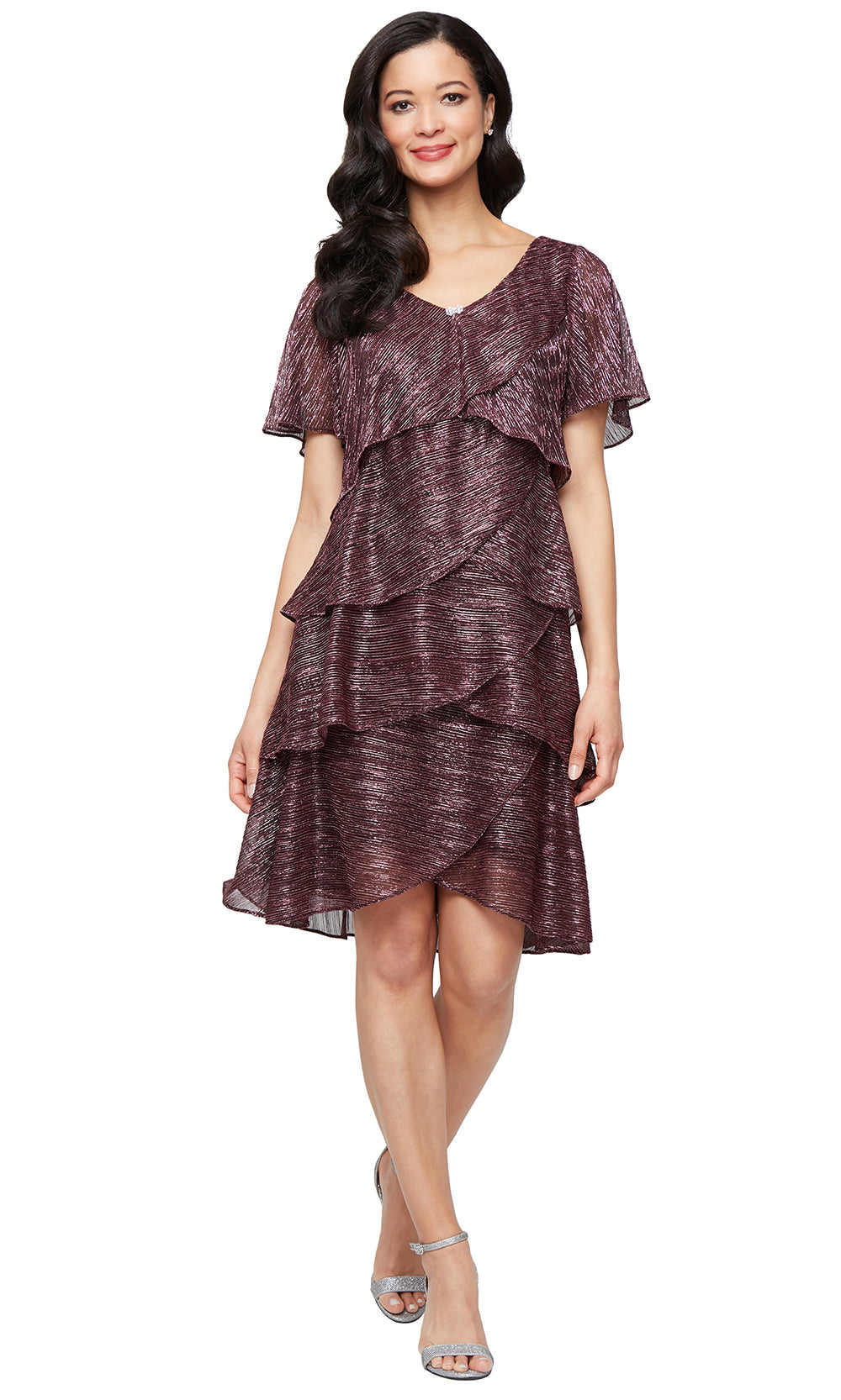 SL Fashions Women's Tiered Shimmer Shift Dress - Berry - 8 SL Fashions Women's Tiered Shimmer Shift Dress - Berry - 8