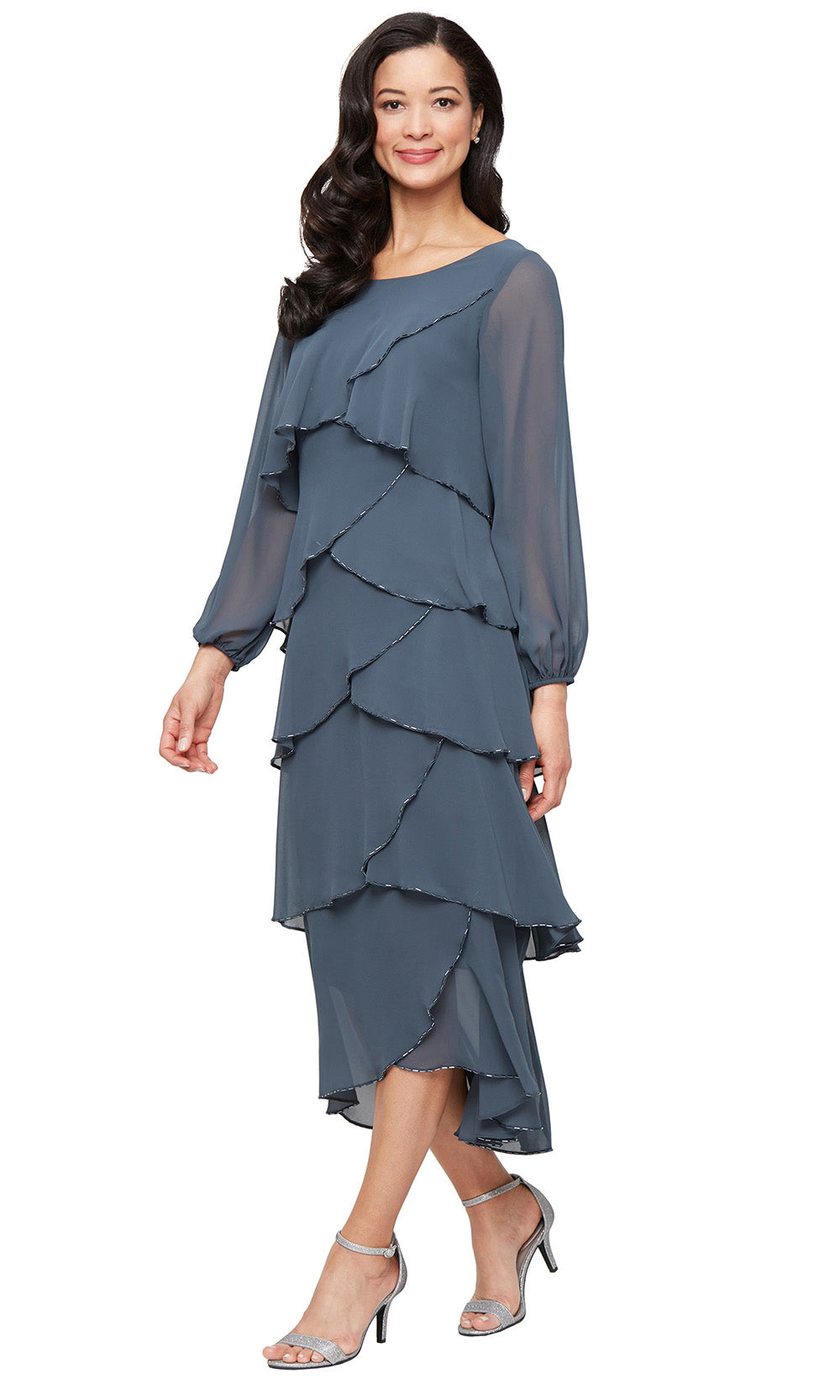 S.L. Fashions 9170731 - Long Bishop Sleeve Tiered Formal Gown Mother of the Bride Dresses