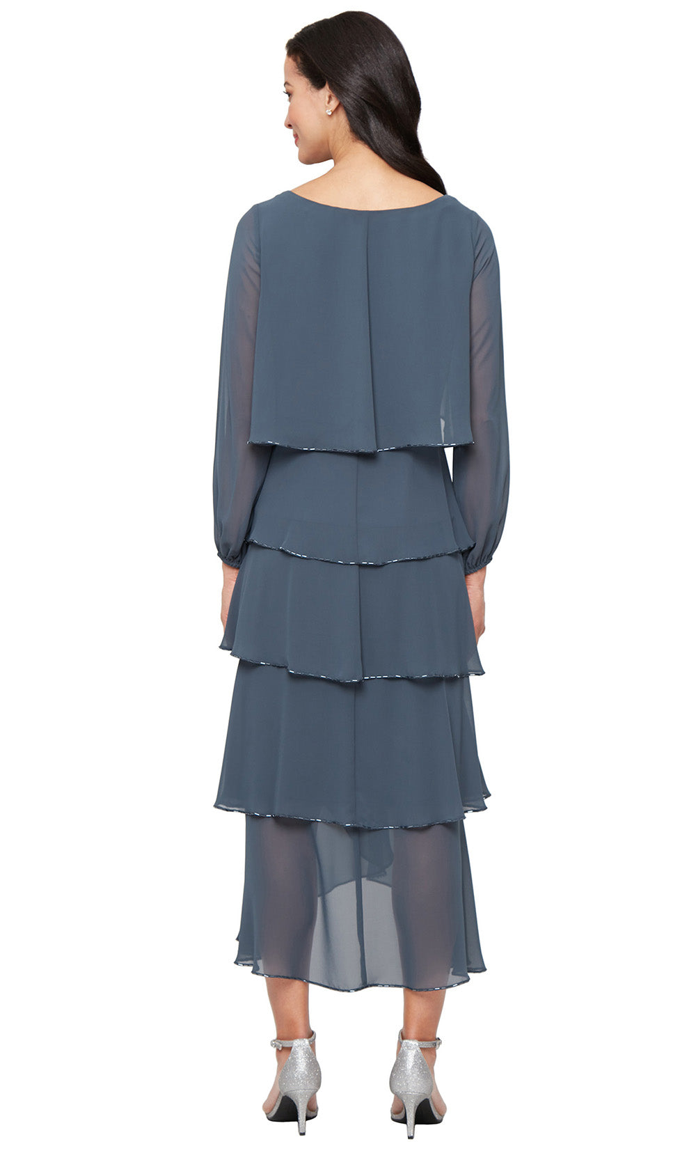 S.L. Fashions 9170731 - Long Bishop Sleeve Tiered Formal Gown Wedding Guest