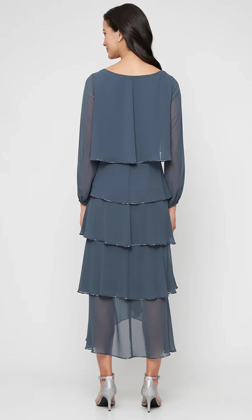 S.L. Fashions 9470731 - Long Sleeve Scoop Neckline Tiered Dress Wedding Guest