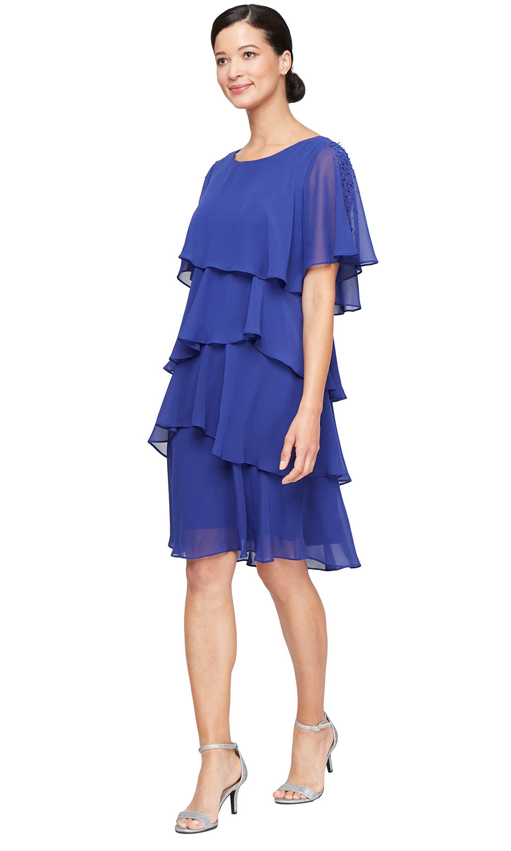 Sl Fashions Beaded Tiered Shift Dress - Iris