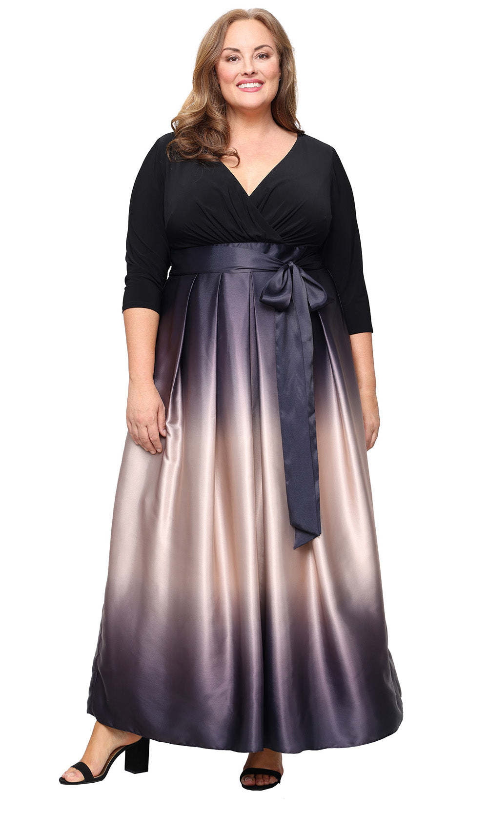 SL Fashions Women's Tie Waist Ombr Skirt Gown - Purple - Gowns