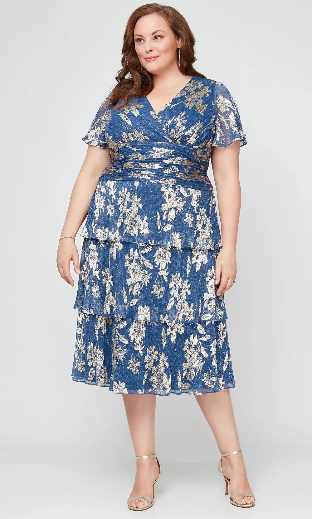 S.L. Fashions Dresses (SLNY) 9455229 - Tea-Length 60% Metallic/ 40% Polyester A-line Dress