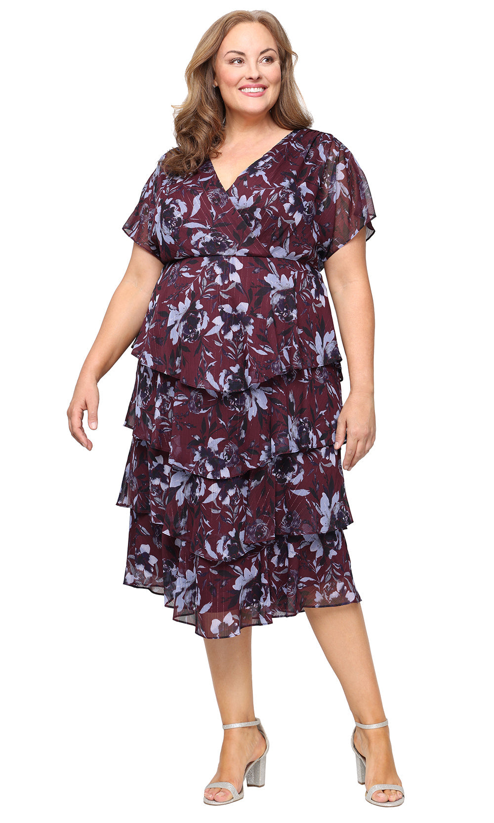 S.L. Fashions 9472147 - Floral Print Surplice V-Neck Tiered Dress S.L. Fashions 9472147 - Floral Print Surplice V-Neck Tiered Dress