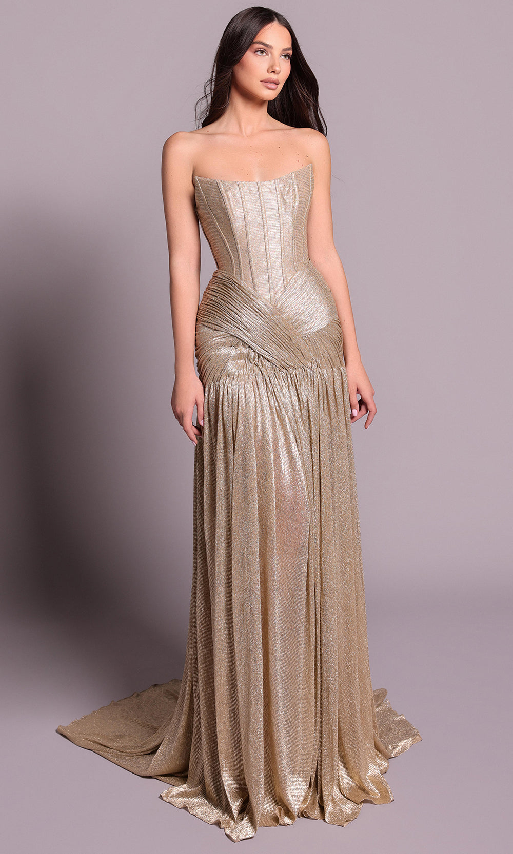 Tarik Ediz 99055 - Long Silky Foil Sheath Dress