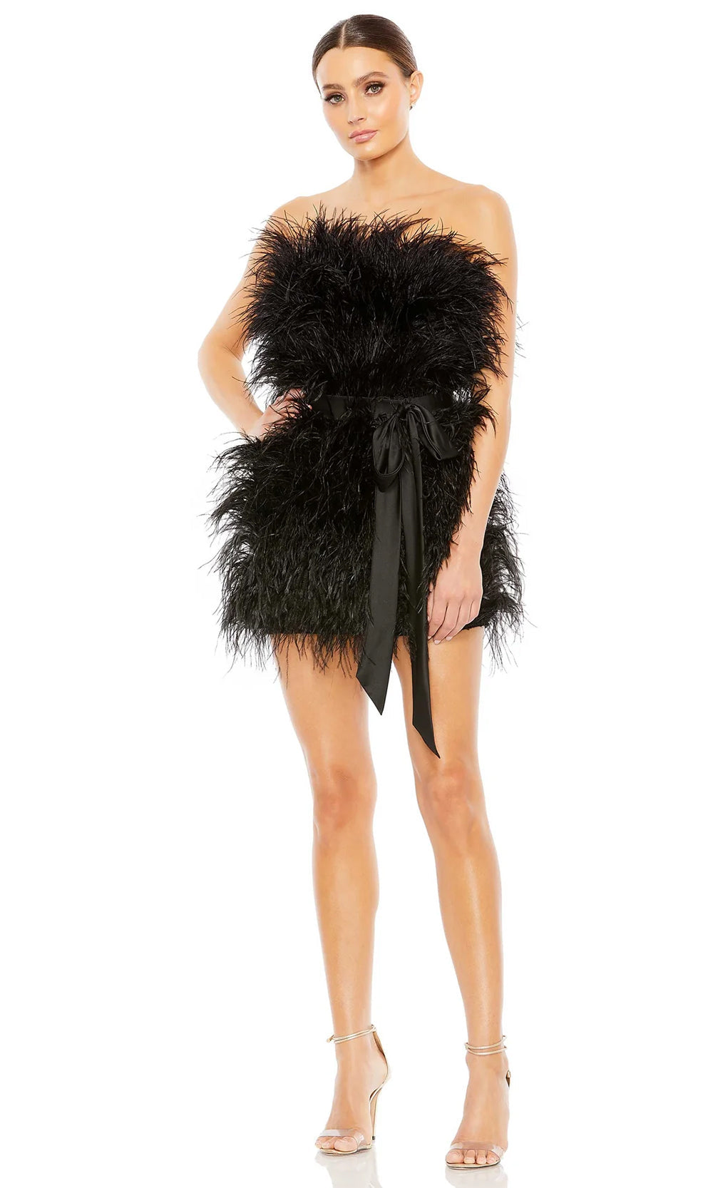 mac duggal short feather dress Mac Duggal Women's Feathered Hem High Neck Sleeveless A Line Dress - Black