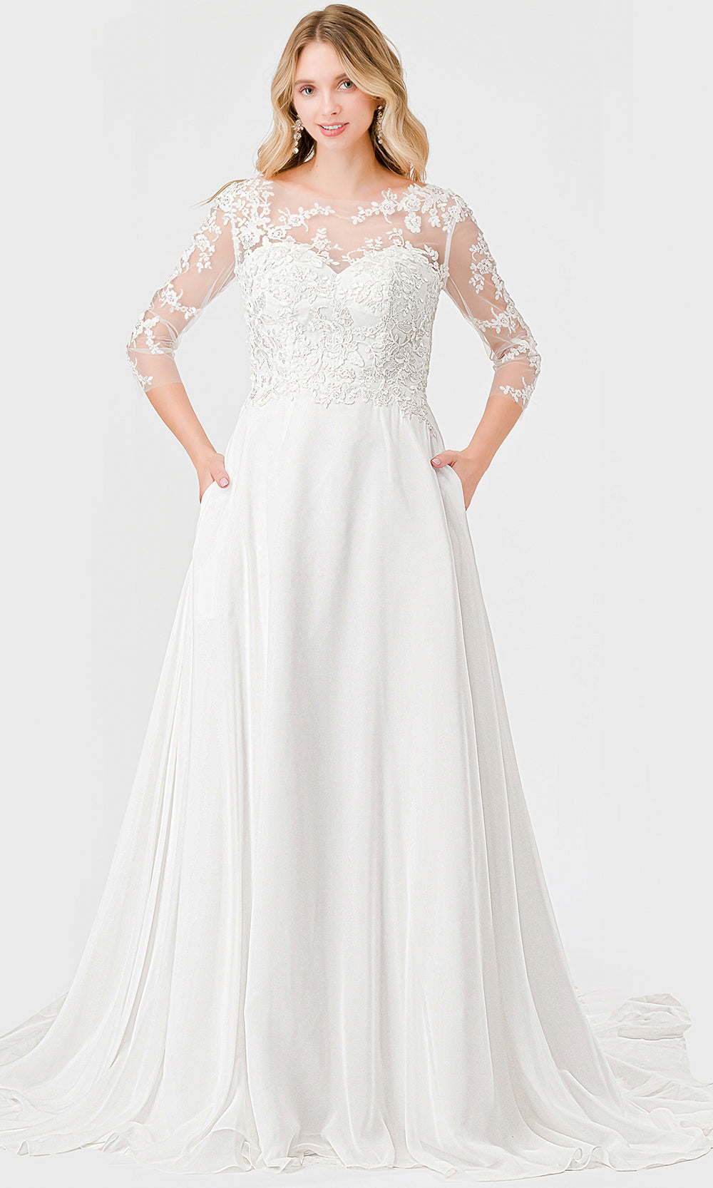 Trevi Collection MS0031 - Long Sleeve A-Line Wedding Gown Special Occasion Dress XXS / Off White