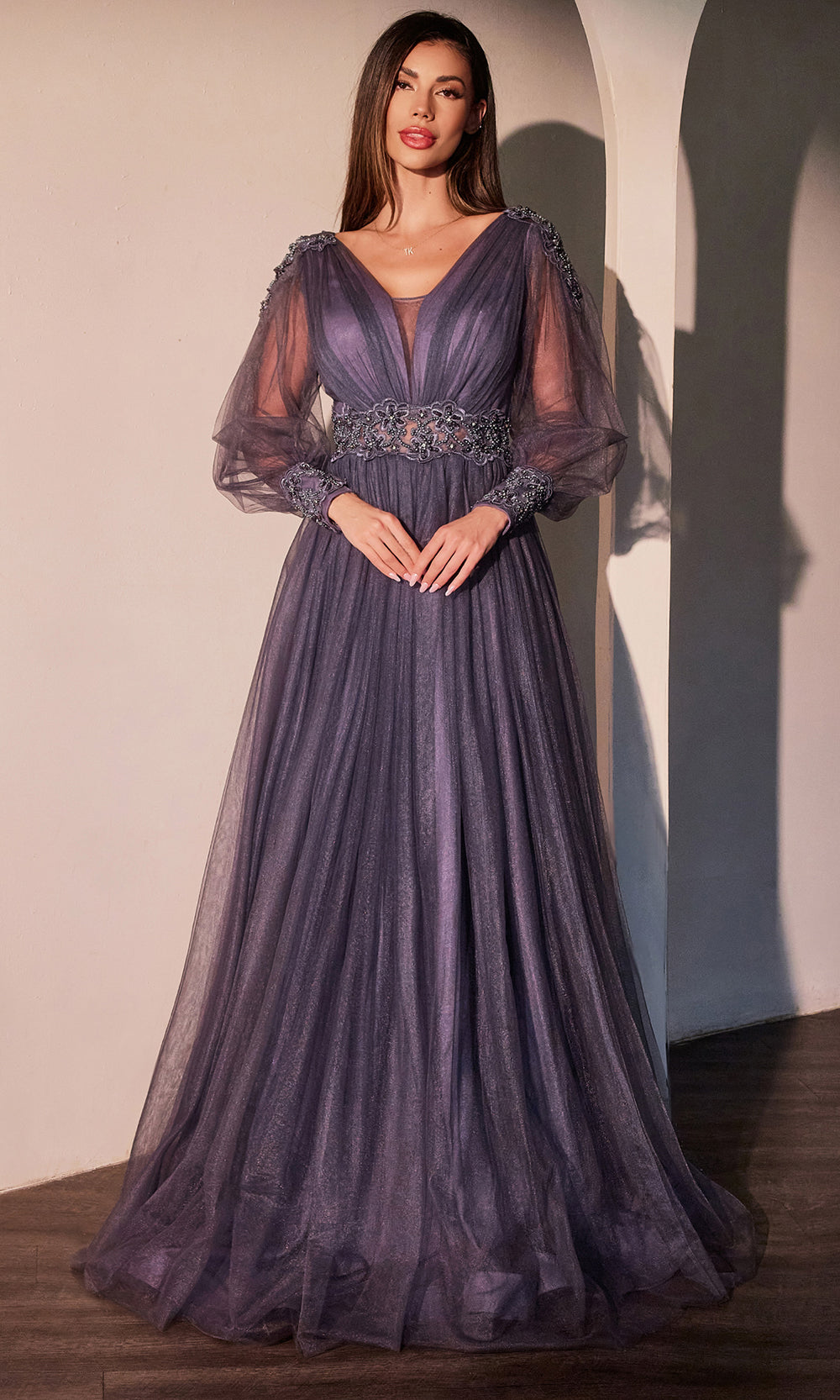 Ladivine CD0938 Long Sleeve A Line Dress, Purple / 10