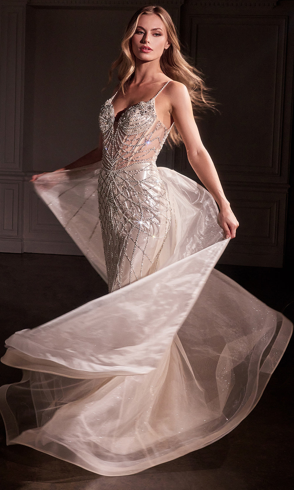 Ladivine CD763 - Rhinestone Sleeveless Prom Gown